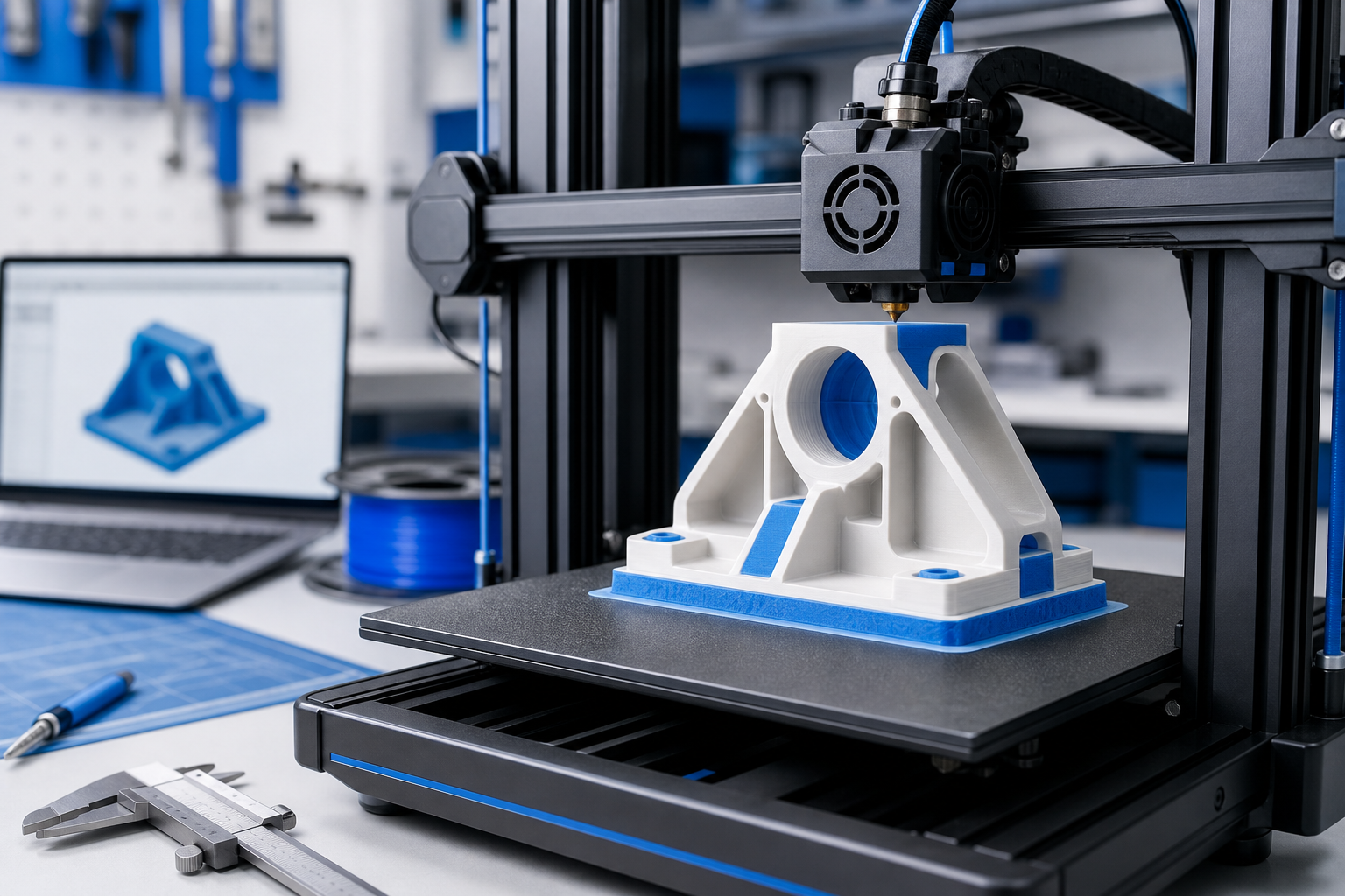 3D printer producing a functional engineering prototype bracket