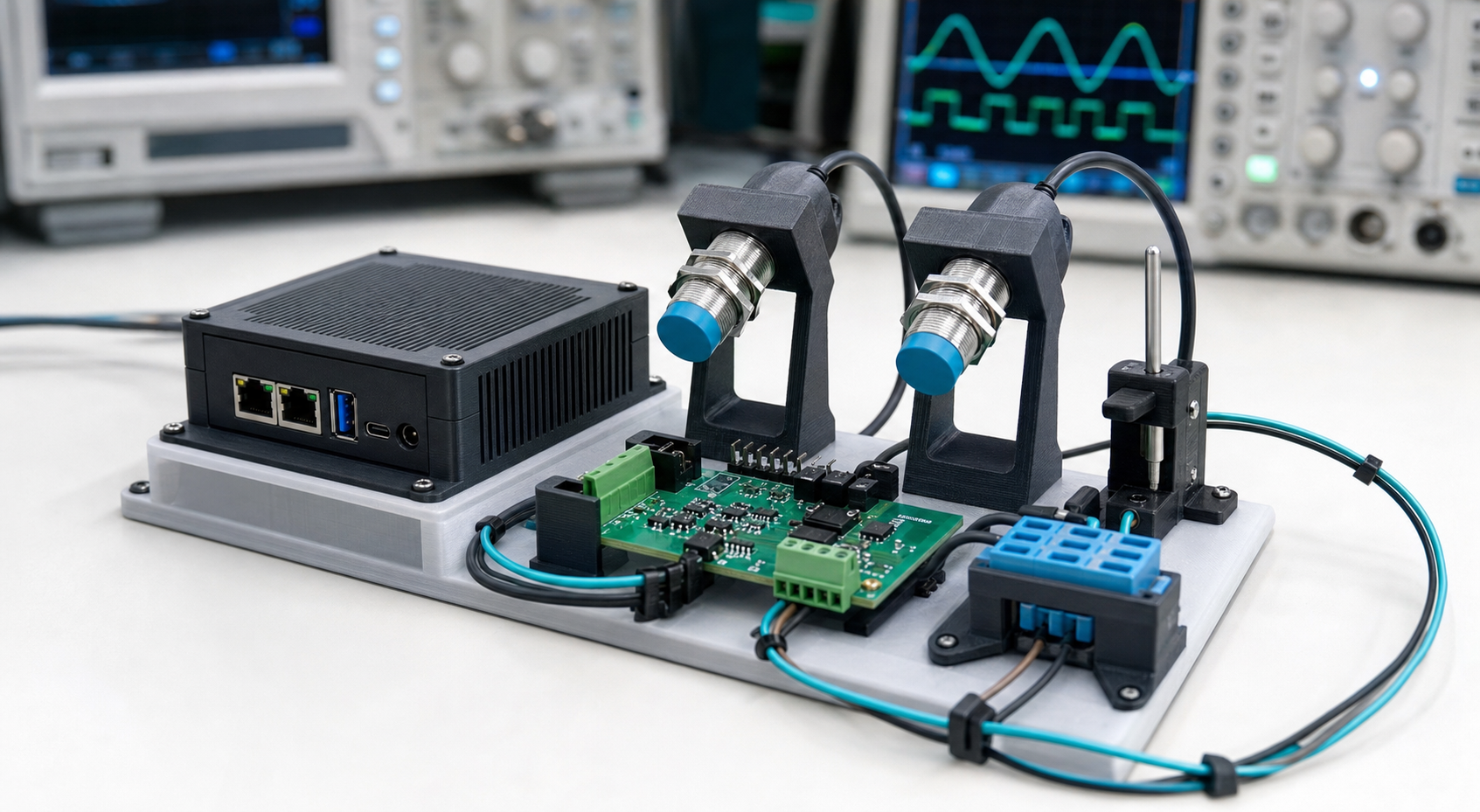 Sensors mounted in 3D printed brackets with IoT electronics