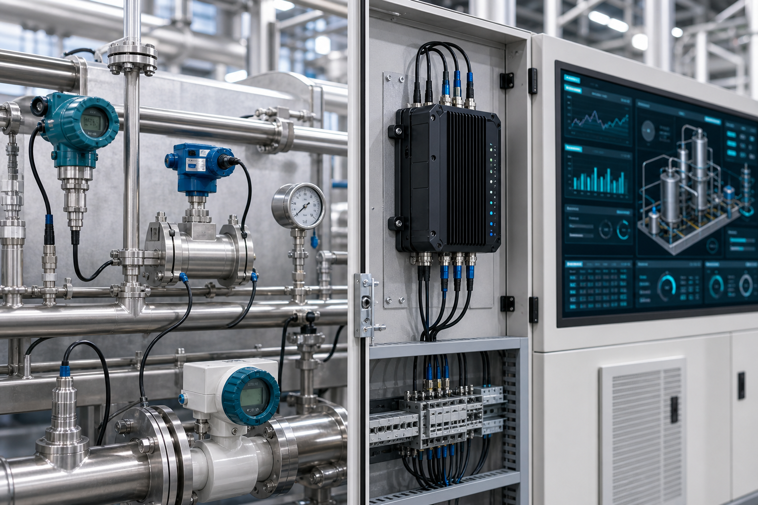 Industrial plant sensors connected to an edge device and centralized control dashboard