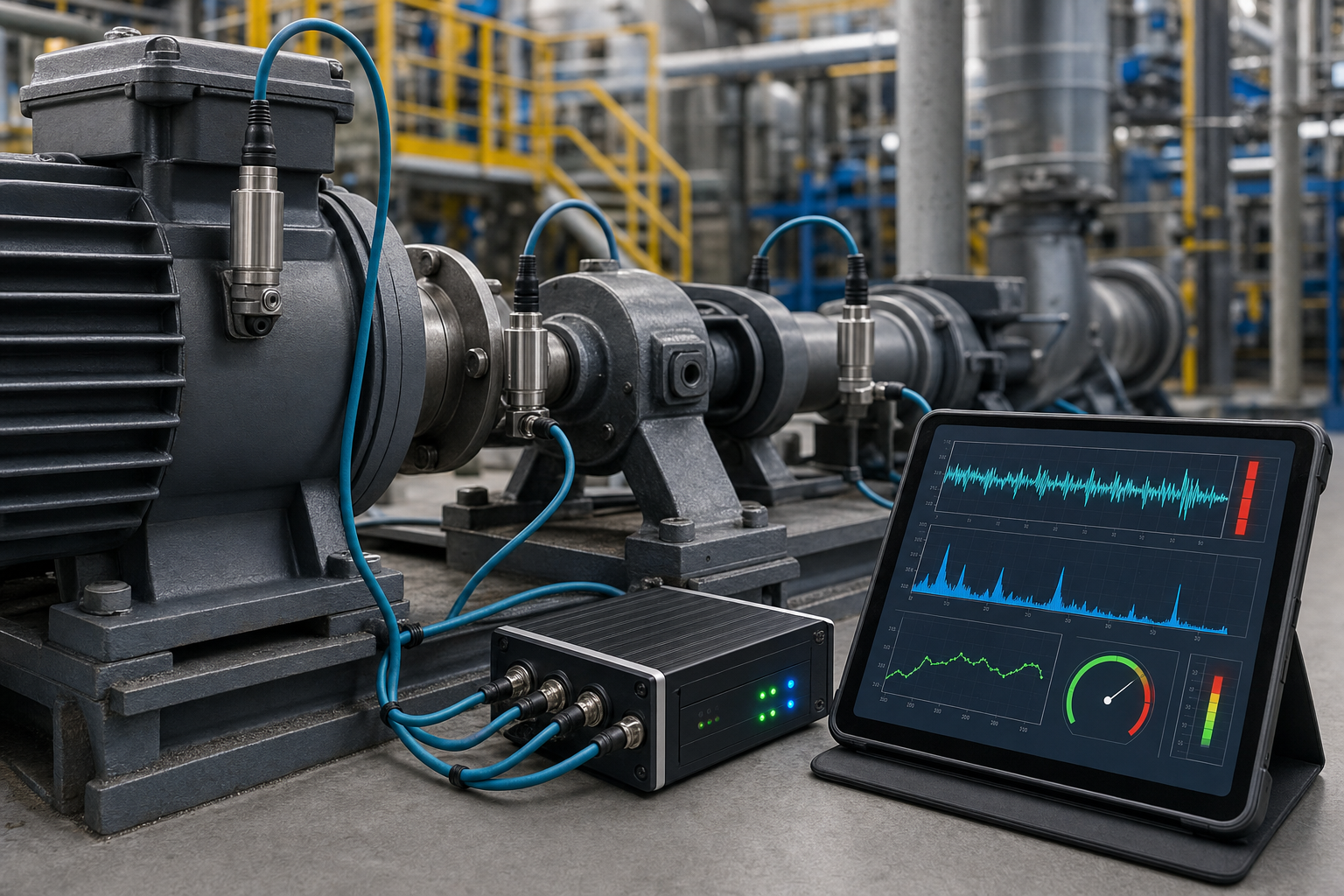 Machine vibration sensors connected to edge device with real-time waveform dashboard