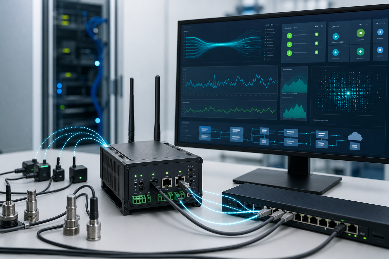 IoT gateway sending telemetry data to dashboard and cloud pipeline