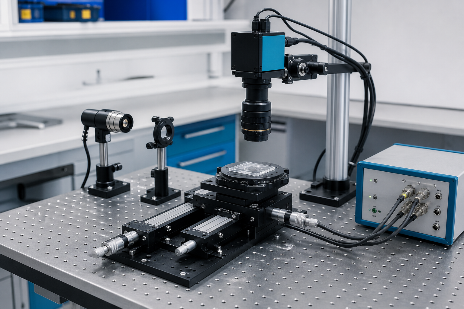 Motion control stages with CCD camera and optical inspection hardware